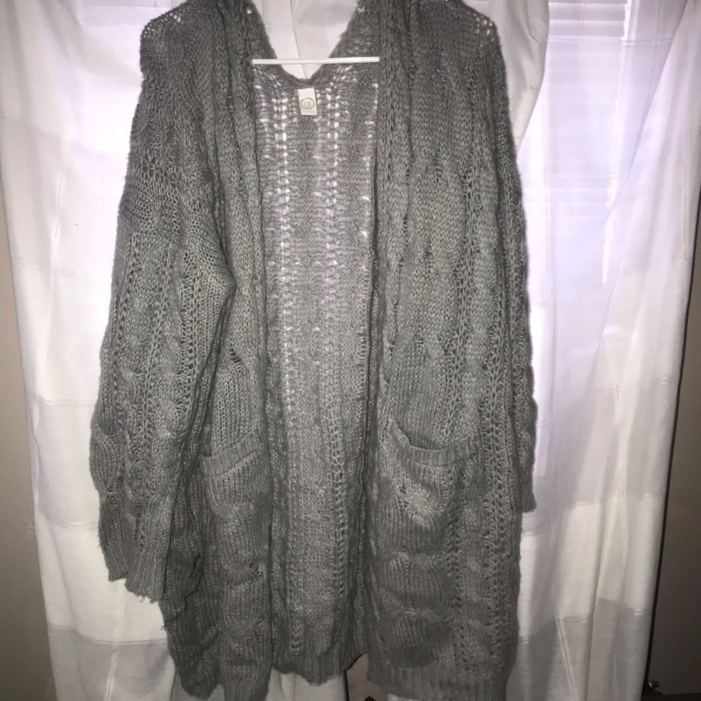 Grey Cable Knit Cardigan
